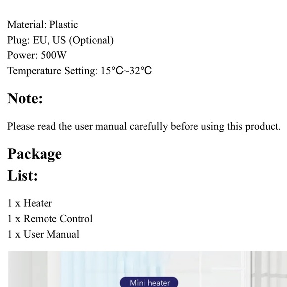 NWT Wall Plugin Portable Heater with remote control - Picture 7 of 13